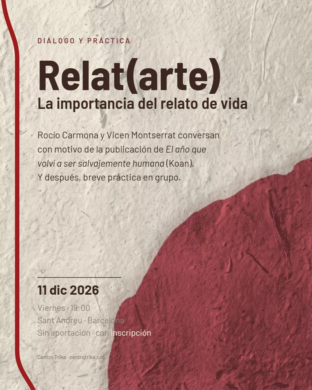 Cartel de Relat(arte), diálogo y práctica del 11 de diciembre de 2026