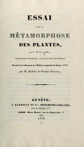 Portada de Versuch die Metamorphose der Pflanzen zu erklären (en francés, Essai sur la métamorphose des plantes)
