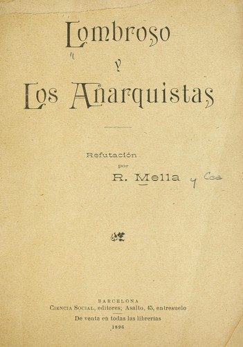 Portada de Lombroso y los anarquistas (refutación por R. Mella)